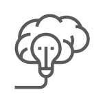 An icon of a light bulb over a brain.